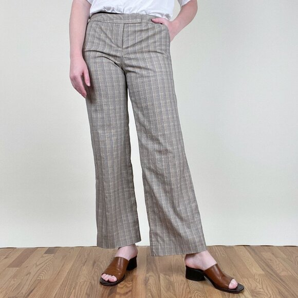 Vintage Woven Plaid Knit High Rise Long Straight Bootcut Flare Leg Trouser Pants - Picture 1 of 6